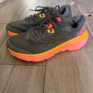 Hoka Charcoal and Coral Running Shoes